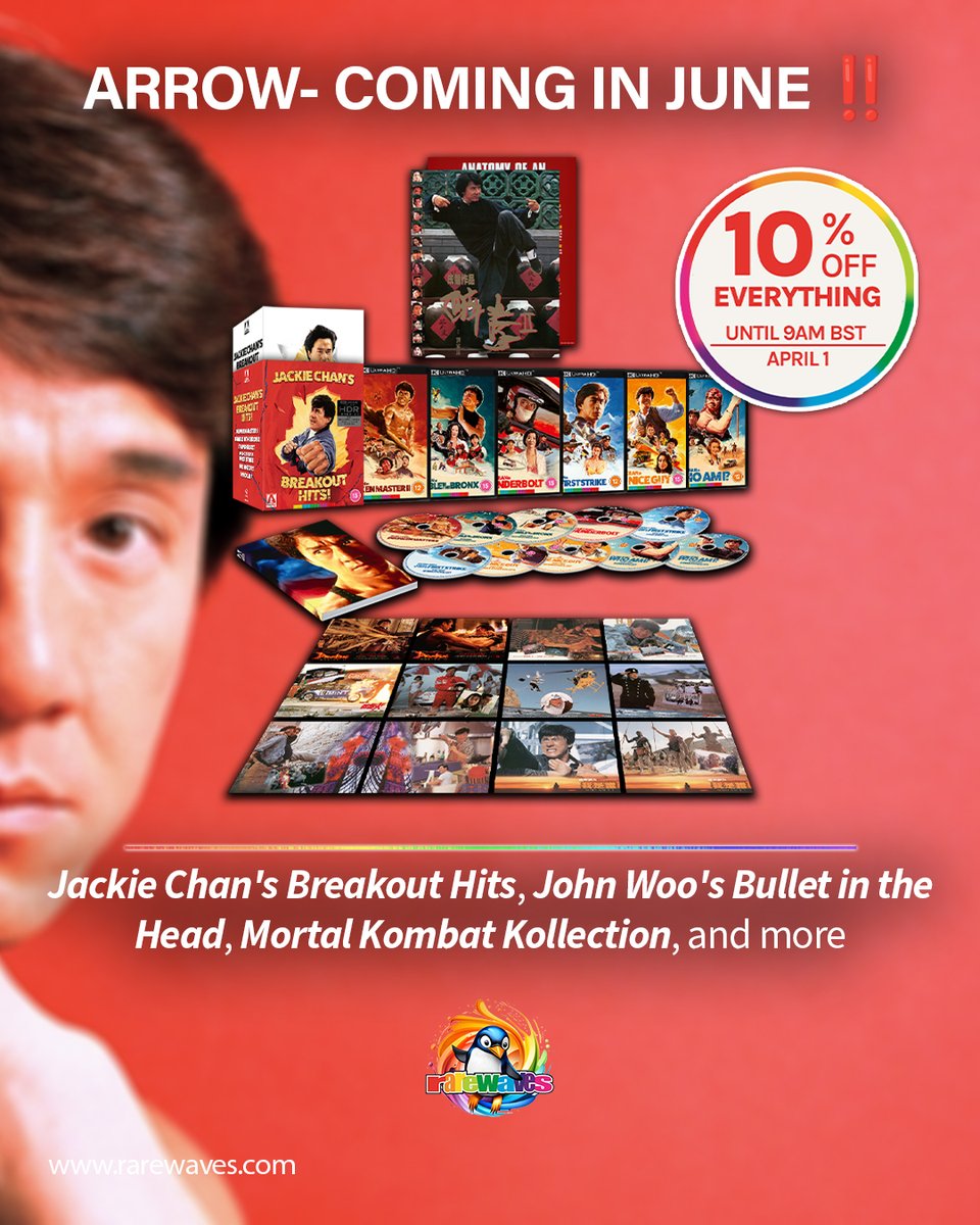 RarewavesCom's tweet image. COMING IN JUNE FROM ARROW 🏹🏹🏹 rarewaves.com/arrow-collecti…

The action is HIGH with Jackie Chan’s Breakout Hits, John Woo’s Bullet in the Head and the MORTAL KOMBAT KOLLECTION 🐉🐉🐉
 
PLUS: Marlowe, Audition and Wake in Fright😱
 
PRE-ORDER YOURS 🤜🤛
 
#ArrowVideo #LimitedEdition