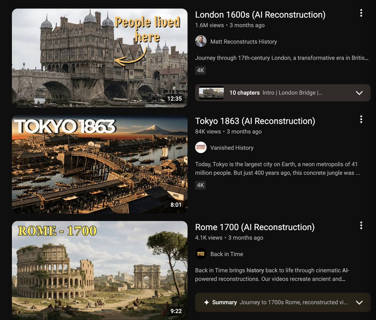 farrellmcguire's tweet photo. My YouTube homepage has recently been plagued by these low effort "AI Reconstruction" videos. It's unbelievable how many channels are spitting these out https://t.co/sTacpwB5Oo