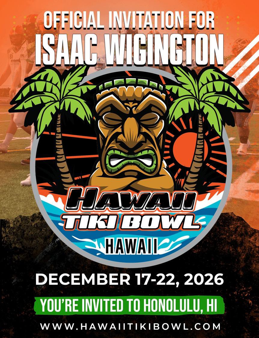 IsaacWig2027's tweet photo. Blessed for the opportunity to go compete at the tiki bowl! 🌺

Excited to get better. 

@HawaiiTikiBowl 
#AGTA #Recruiting
#LongSnapper https://t.co/CVhlzRh36Q