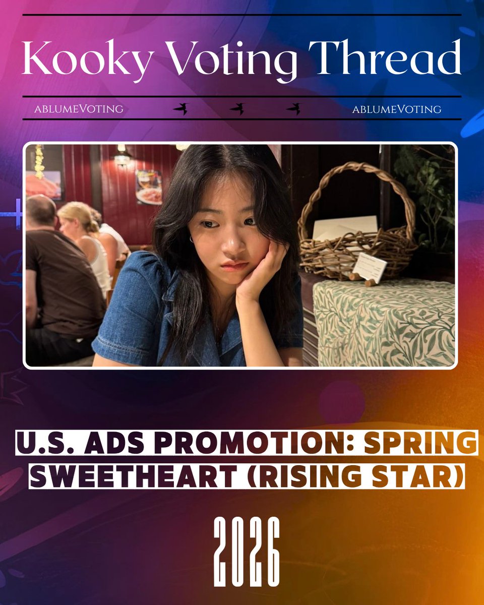 ablumevoting's tweet photo. 🗳️ Voting Guidelines for U.S. Ads Promotion: Spring Sweetheart (Rising Star) Pre-Ranking (Aran)

Duration: March 26 - April 2, 10Am (KST)

Rewards:  
🎁Fanmade Video Screening Ads in KpopBestie LA/Texas 

#ablume #어블룸 #ARAN #아란 https://t.co/Dz9xL1mf7L