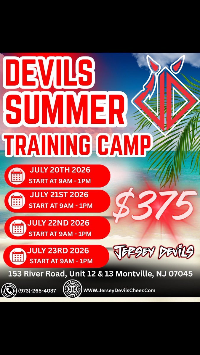 DevilsCheerNJ's tweet photo. 😈🤘🏼 Ready to level up?
Tryouts are HERE for Jersey Devils 2026–2027!
Join our Devil Level Program and be part of something powerful, competitive, and unstoppable.
Spots won’t last — register TODAY on iClassPro! 
Here’s the link: 

https://t.co/VwGXHFd8nk

#JerseyDevils https://t.co/C7i0VhpJYE