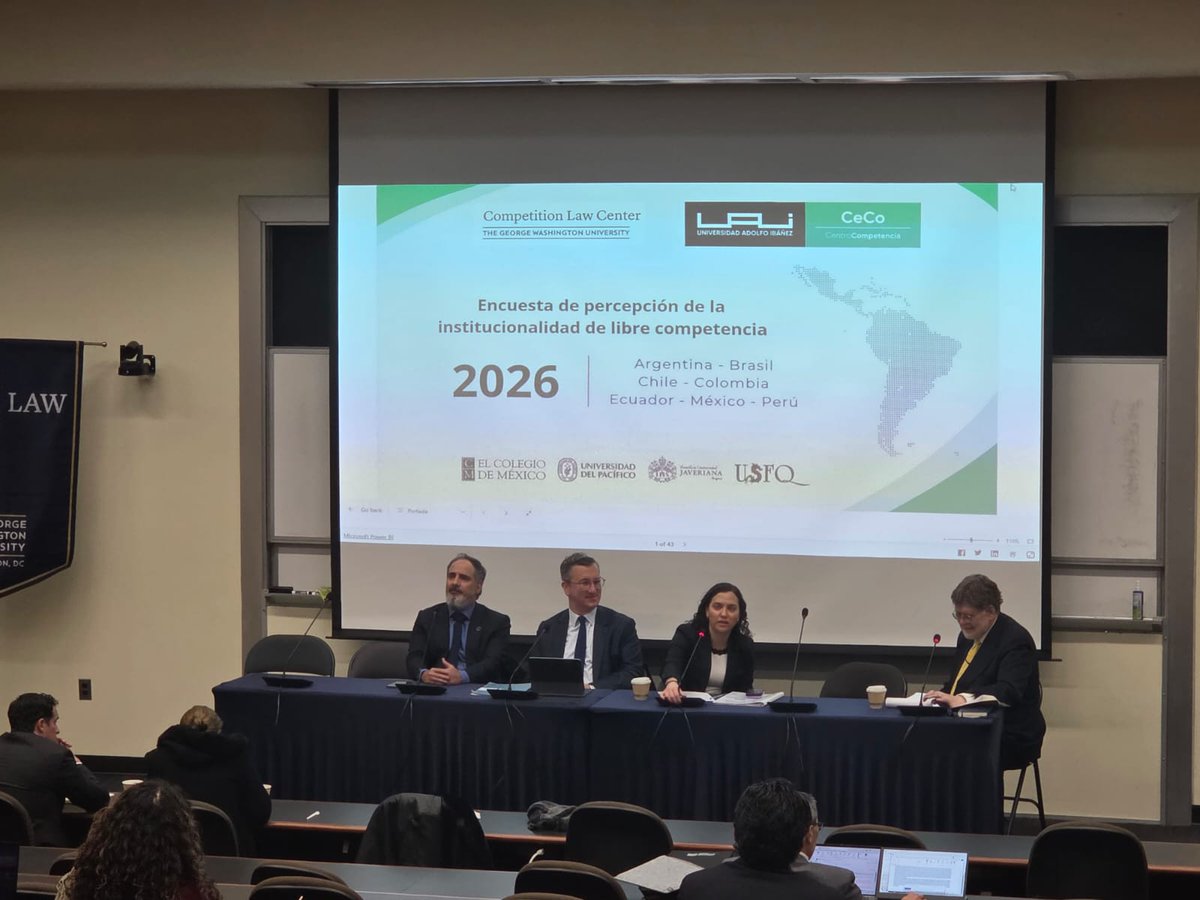 AntimonopolioMX's tweet photo. En el marco del Annual Forum of Competition Law in Developing Countries – Latin America, la comisionada presidenta @a_marvan participó en el lanzamiento del Estudio 2026 de percepción de la libre competencia en la región, elaborado por @CeCo_UAI y @GWLaw. https://t.co/MgkKboYQe3