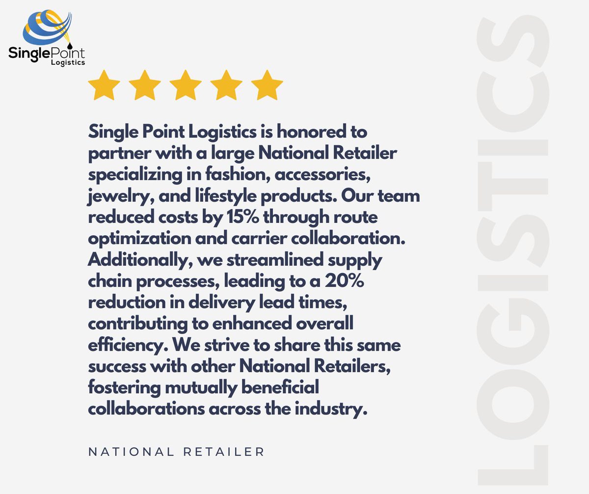 SinglePointLog's tweet image. Strong partnerships drive smarter logistics. We’re always looking to bring this level of efficiency &amp;amp; savings to more retailers.

#SinglePointLogistics #transportation #supplychain #logistics #truckingindustry #trucker #houston #business #houstontx #texas #retailer #retail