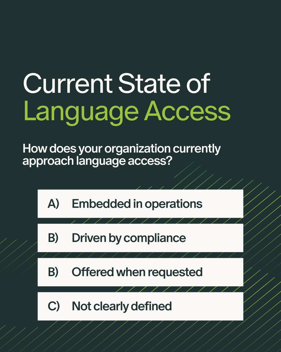 When language is managed in fragments, it creates inconsistent experiences for patients, employees, and customers. Companies that treat language as infrastructure see measurable gains in CX, workforce performance, and growth.

How is language access positioned where you work?