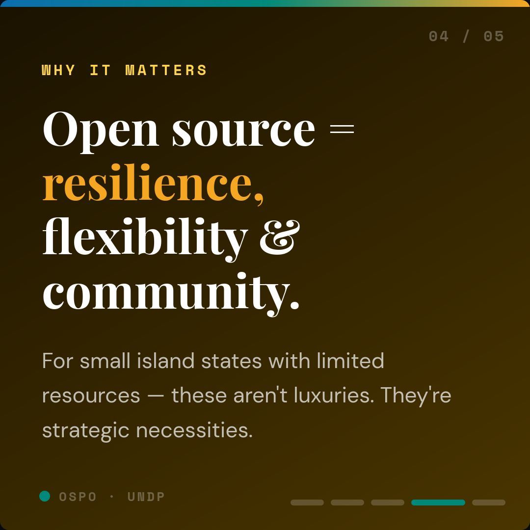 UNDPTT's tweet photo. Open source isn't just a tech thing.
 
It's a philosophy: the tools we build together should be available to everyone.
 
For Caribbean governments with limited budgets and big ambitions, that's not idealistic. That's strategic. 🧵
 
#OpenSource #DigitalCaribbean #UNDP #TrinidadAndTobago #PublicSectorInnovation #OSPO #CaribbeanTech