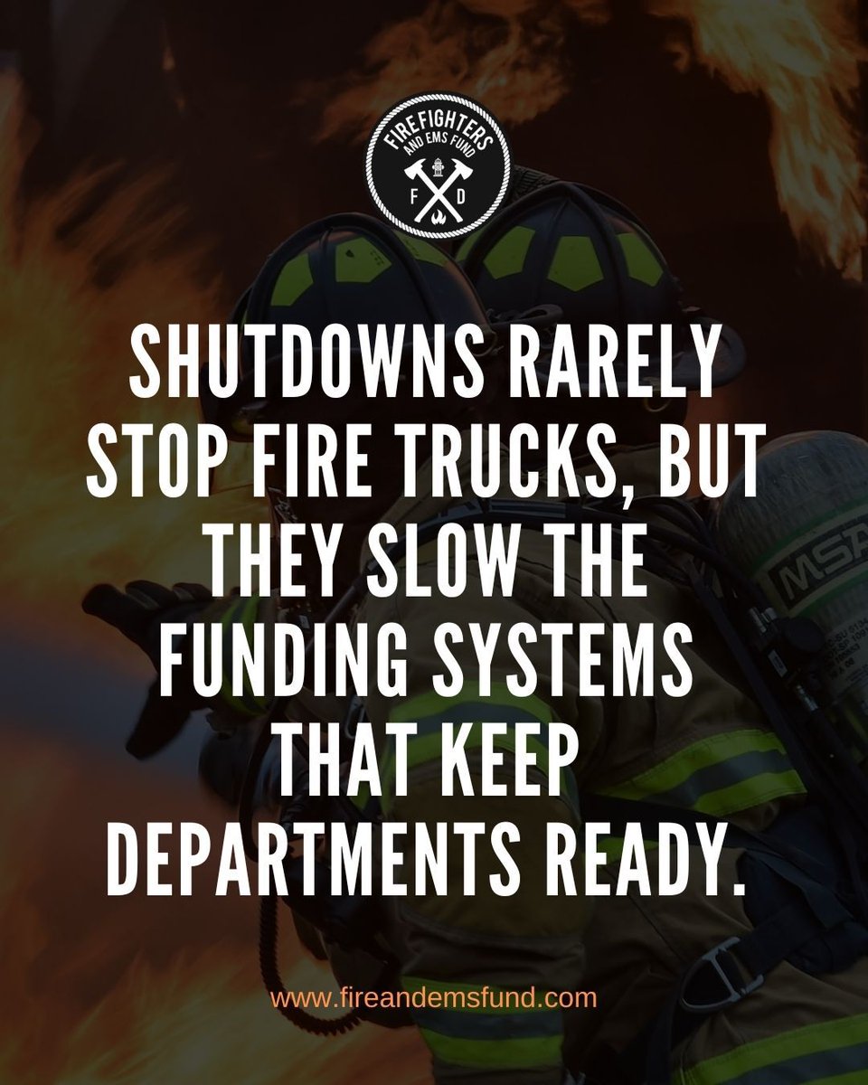 fireandemsfund's tweet photo. Government slowdown = funding slowdown.

Grants stall. Reimbursements lag. Training pauses.

Emergency response continues. Readiness feels it.

Full breakdown:
https://t.co/2dXudoIzoB

#publicsafety #emsprofessionals #firedepartment https://t.co/9Cj6dqsS5B