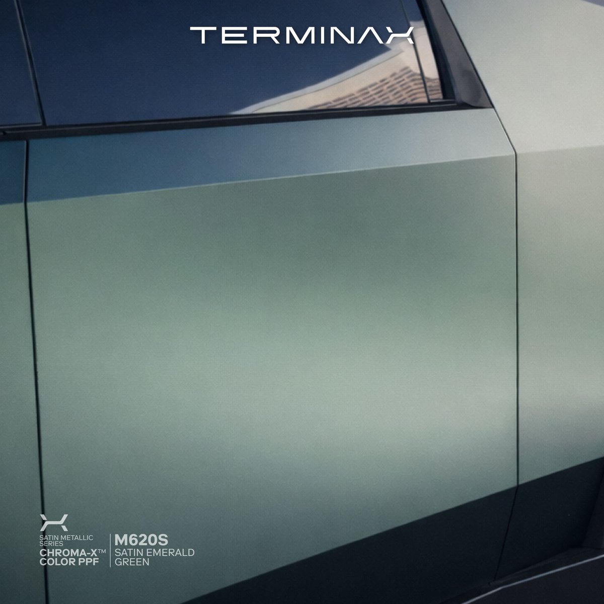 Terminax_USA's tweet photo. Linked up with @utahprotectivefilms for this M620 S Satin Emerald Green wrap on the Cyber Truck. https://t.co/5sFmY1l9Sy