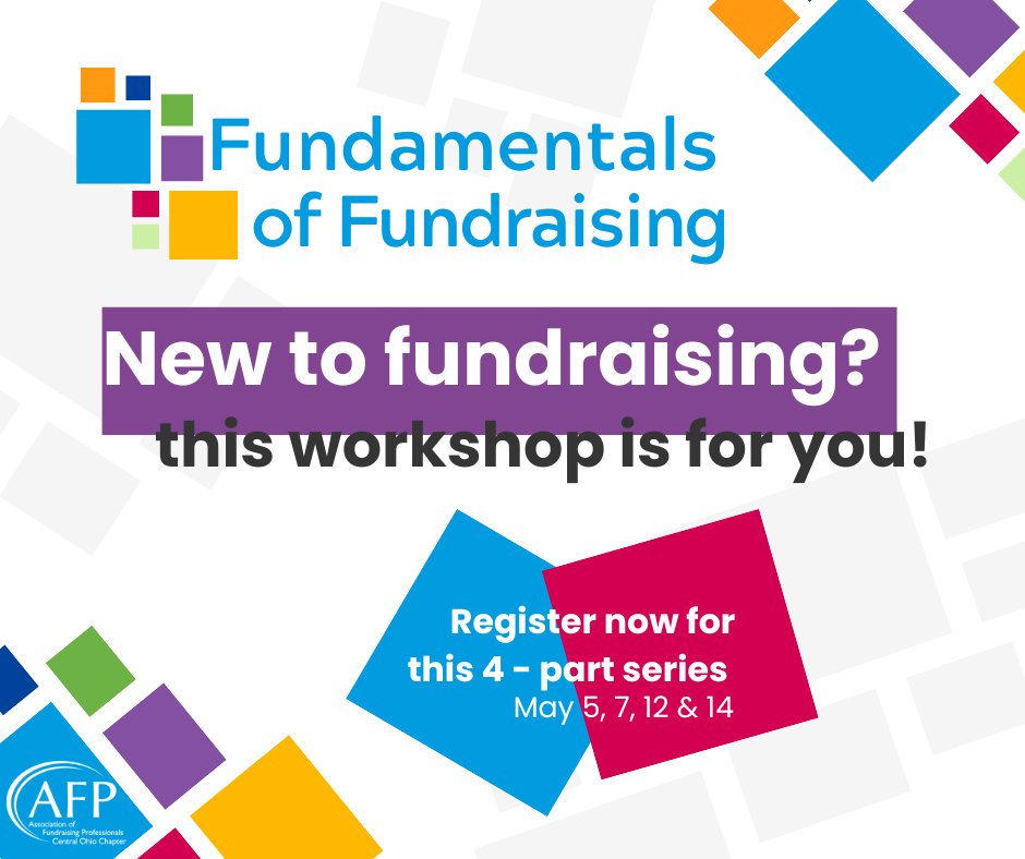 Registration for the AFP Fundamentals of Fundraising Course is open. Spots are limited so, secure yours early!
📅 May 5th, 7th, 12th, &amp; 14th, 2026
📋 $434 members; $544 non-members
Complete program info 👉  ow.ly/kH5s50Yzuhy

#2026Fundamentalsoffundraising #AFPCentralOhio