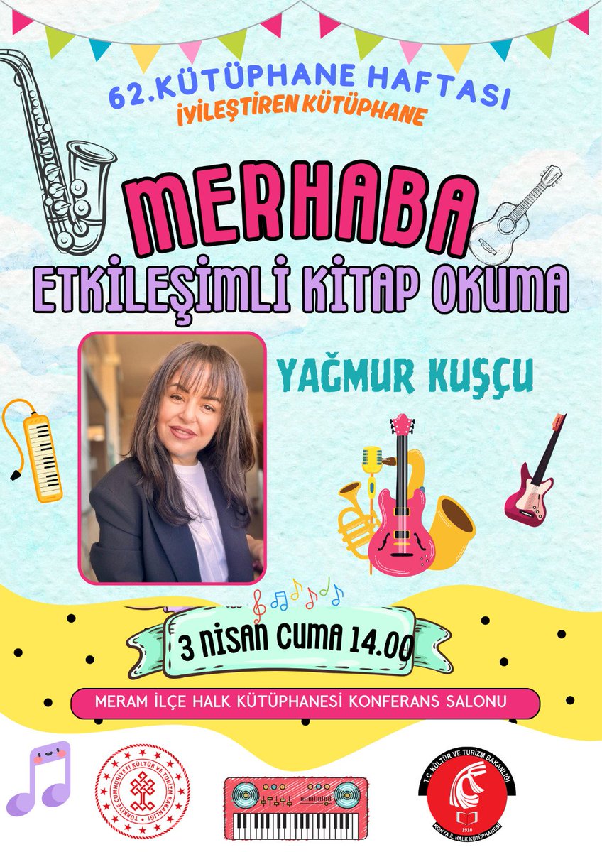 Kıymetli kullanıcımız, 62.Kütüphane Haftası yaklaşıyor. Hafta boyunca düzenlenecek etkinliklerimize katılımınızı bekliyoruz. Kontenjanlarımız sınırlıdır. Sosyal medya hesaplarımızdan mesaj atarak kayıt olunuz!

<a href="/tckulturturizm/">T.C. Kültür ve Turizm Bakanlığı</a>
<a href="/ktbkygm/">KYGM</a>

#62kütüphanehaftası  #iyileştirenkütüphane