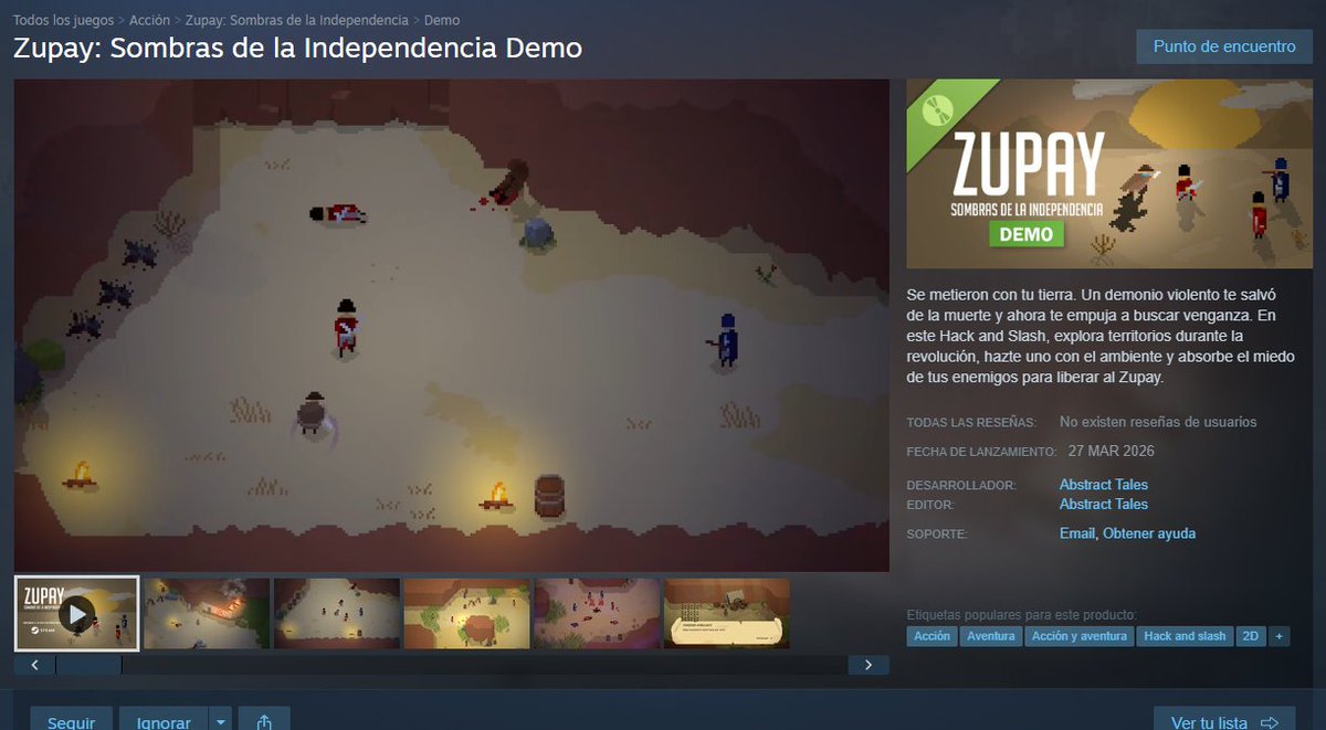 EN MENOS DE 2 HORAS SALE LA DEMO DEL JUEGO EN EL QUE ESTUVIMOS TRABAJANDO CASI 2 AÑOS

SOS UN GAUCHO EN LA GUERRA POR LA INDEPENDENCIA Y PELEAS CONTRA REALISTAS QUE HICIERON BOSTA TU PUEBLO

#indiegame #indie #gamedev #argentina