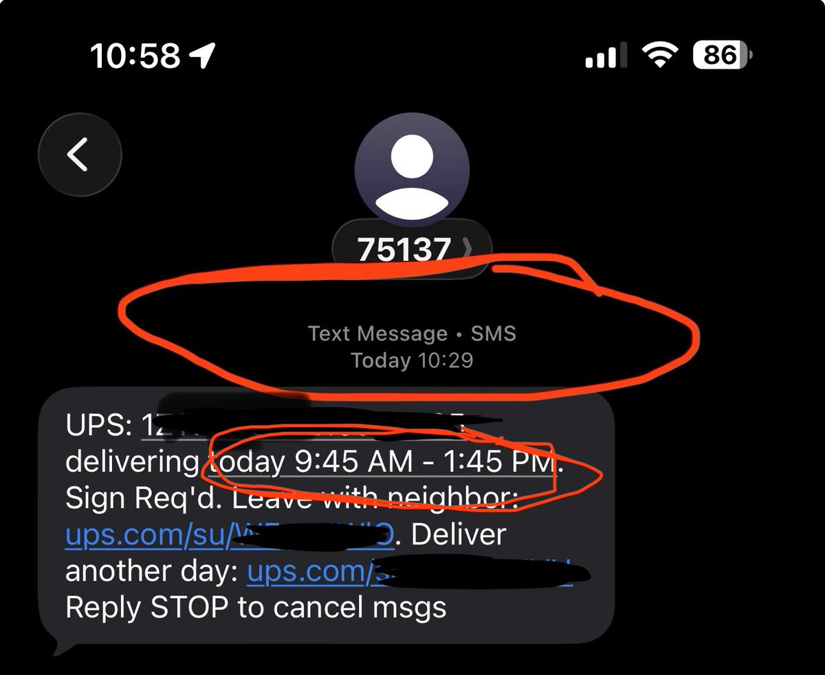 USMCmj78's tweet photo. Dear @ATT: quit using @UPS. Second day in a row where they’ve given a delivery window and then summarily ignored it. Today they shifted early by 4(!) hours and then sent me text 45 min after the fact. I guess you don’t want us to have the phones. https://t.co/61wwI7fZnW