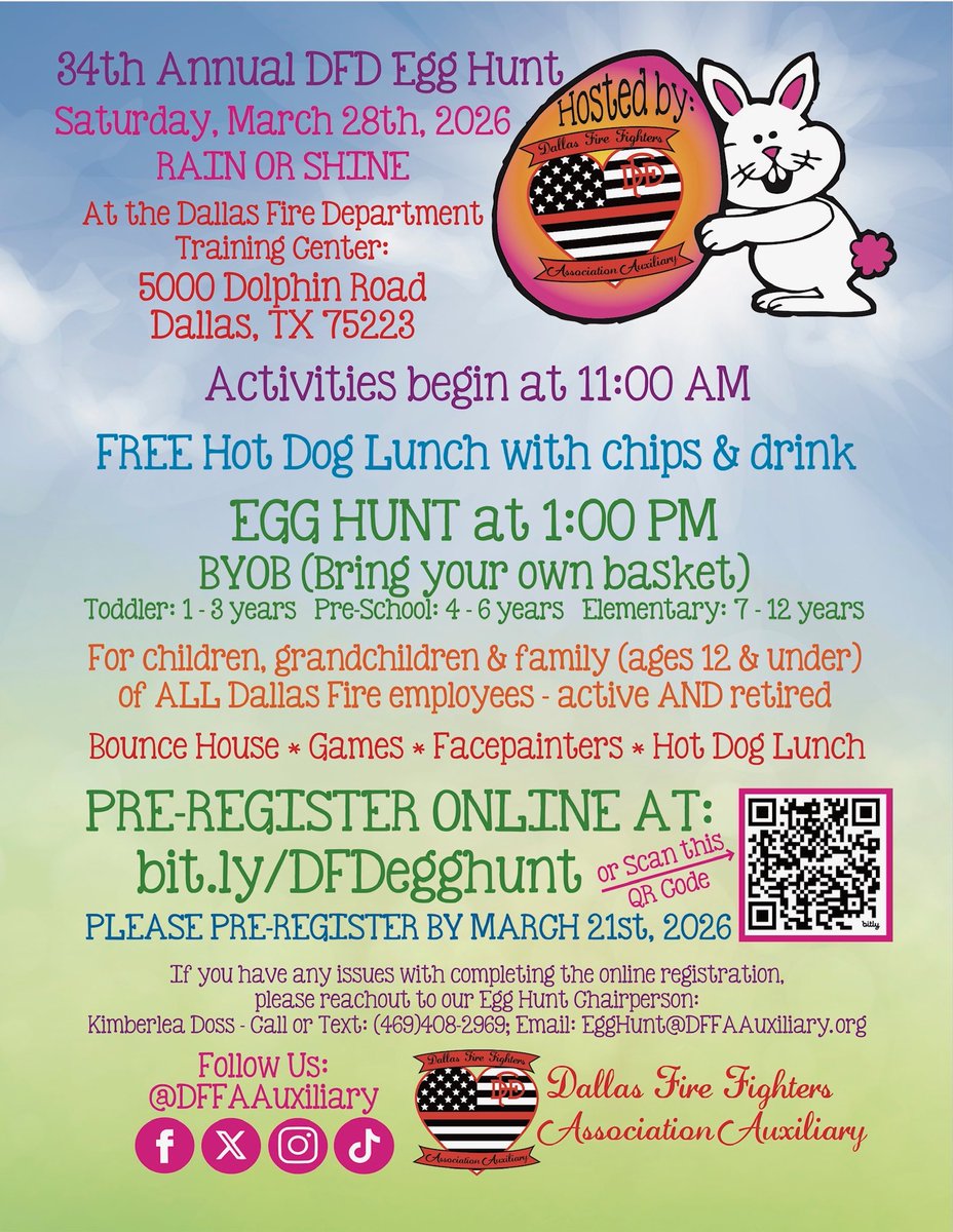 DFFAAuxiliary's tweet photo. The Egg Hunt Event is here! 🐣🐰🚒 Join us TOMORROW 3/28! 

Registration still open at https://t.co/6mQZFJ8q2c https://t.co/aVl2XVhGzx