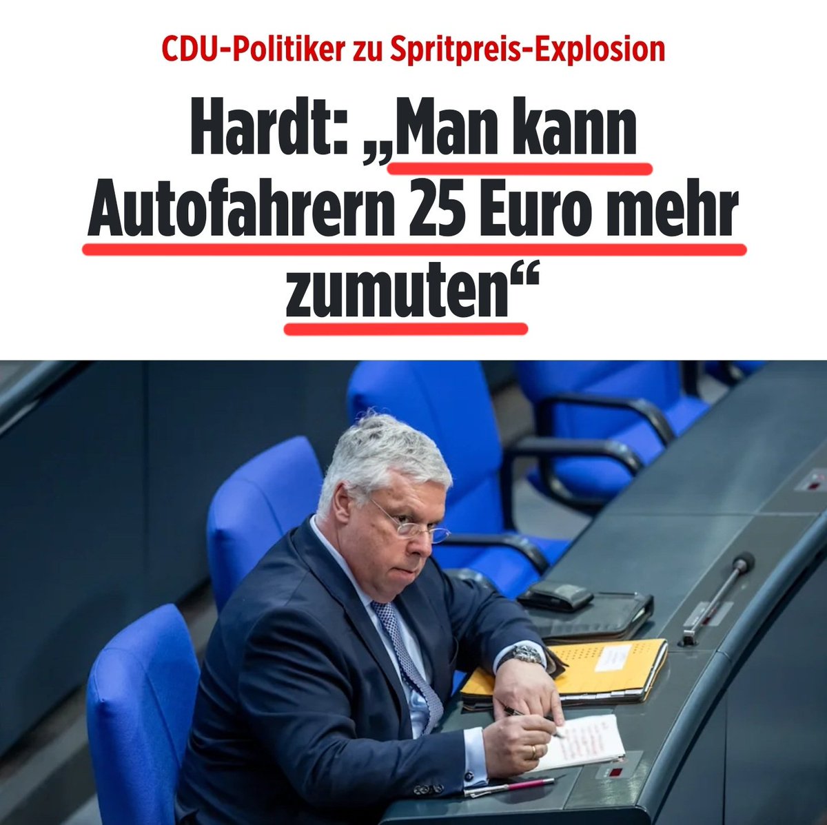 Finde ja, man könnte unserer Politik 50% weniger Gehalt zumuten.