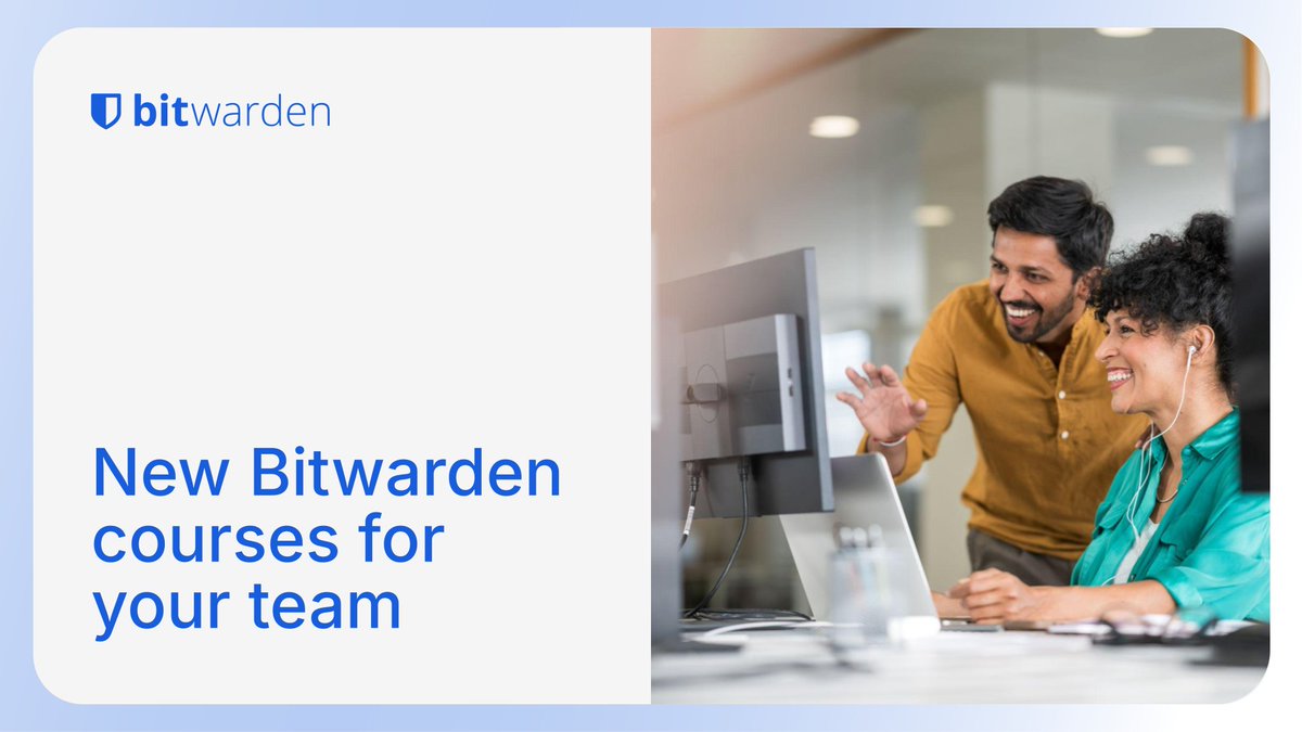 Bitwarden's tweet image. 🎓 Your admin has set up Bitwarden for your organization. Now it's time to make it work for you. Check out these new #passwordmanager courses: btwrdn.com/4c9WX3v