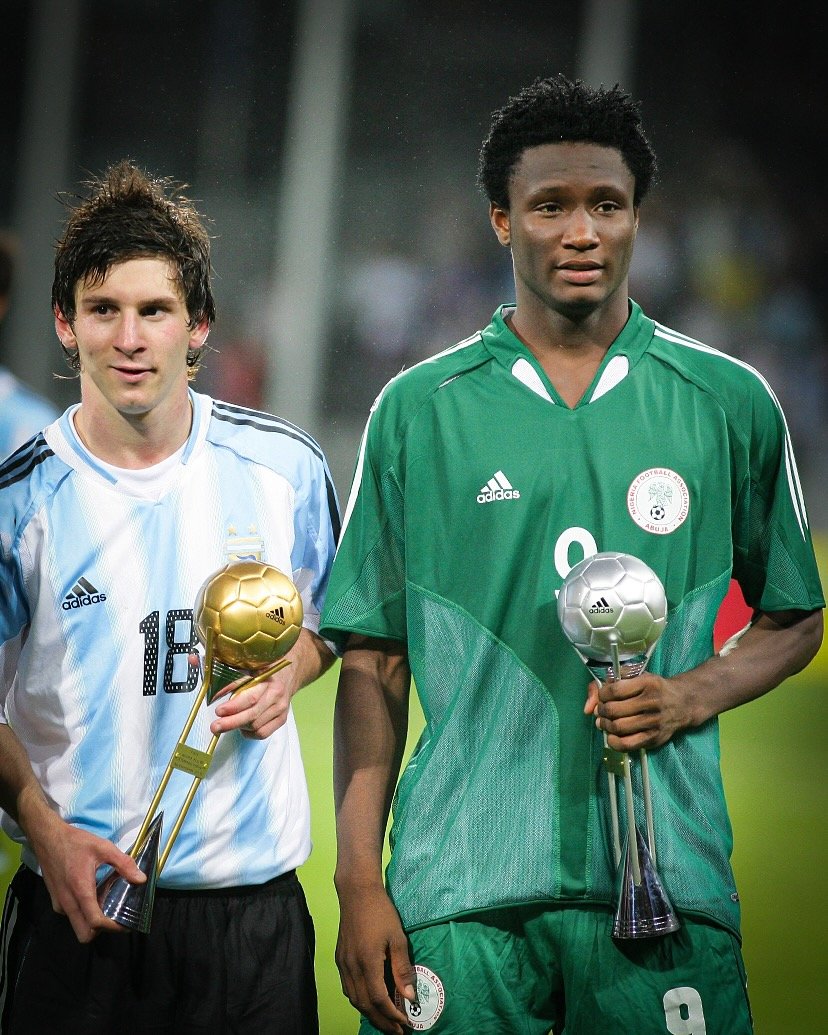 FootballTalkHQ's tweet photo. 🗣️ John Obi Mikel: "I will never forget what happened after the U-20 World Cup final against Argentina. Messi won the Golden Ball, and I won the Silver Ball, but I felt I deserved the Golden Ball. I approached him and said in Spanish, 'You stole the Golden Ball from me. I was better.'

Messi, with his characteristic humility, smiled and replied, 'It wasn’t my decision; it was the committee’s. But what you’ve done for your country is incredible.' Later, when we crossed paths near the locker rooms, he offered to swap awards: 'If you want, take my Golden Ball and give me the Silver.' I laughed and said, 'I can’t; you deserve it. I was just frustrated. Thank you for being so kind.'

Years later, we met again at the 2018 World Cup. Messi greeted me, 'Hello, golden boy. I still have the photo from the awards ceremony.' That’s when I told him, 'Today I know you truly deserved that award. You are the best, Leo."