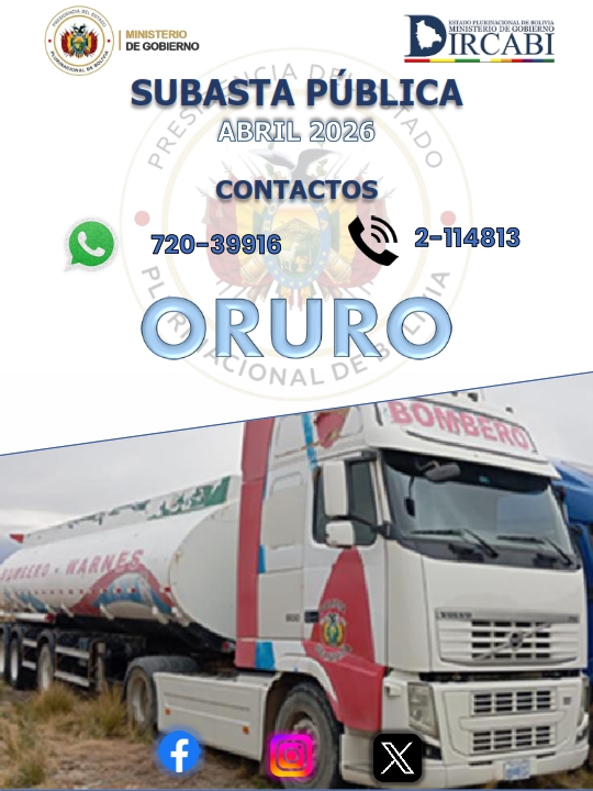 dircabi_bolivia's tweet photo. ✨ 𝗢𝗙𝗜𝗖𝗜𝗡𝗔 𝗗𝗜𝗦𝗧𝗥𝗜𝗧𝗔𝗟 #DIRCABI #Oruro ✨
te invita a ser parte de los Actos de Monetización del Primer Trimestre 2026
Más información: 72039916
Descarga el catálogo: https://t.co/15heEJOR40
🔖 #Bolivia #SubastaPublica #SubastaDeAutos #SiempreBolivia
@MindeGobierno https://t.co/J1owQe6uR0