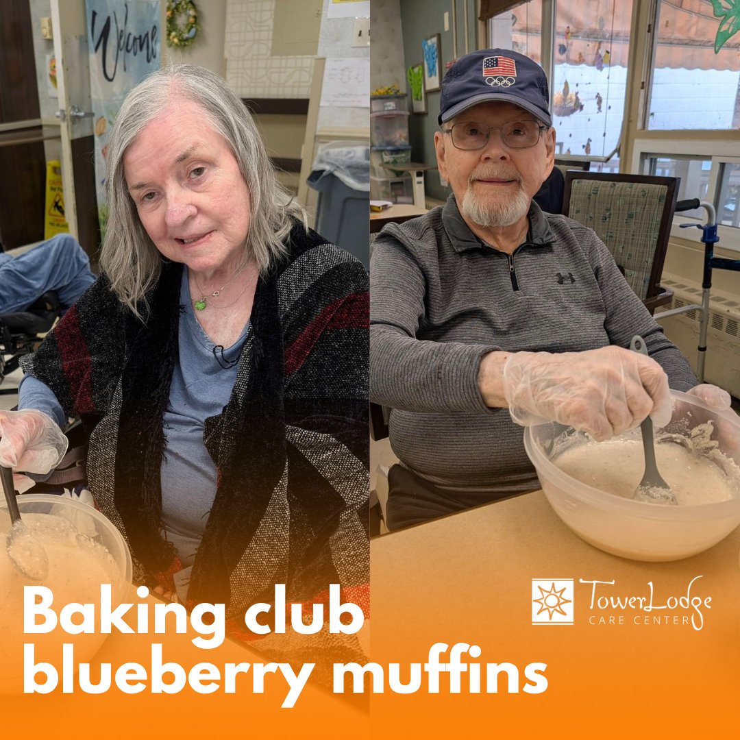TowerLodgeCare's tweet image. Our baking club whipped up something sweet and delicious—fresh blueberry muffins! From mixing to baking, it was a fun-filled time full of smiles, laughter, and the wonderful aroma of homemade treats. Nothing brings people together like baking!

#BakingClub #BlueberryMuffins