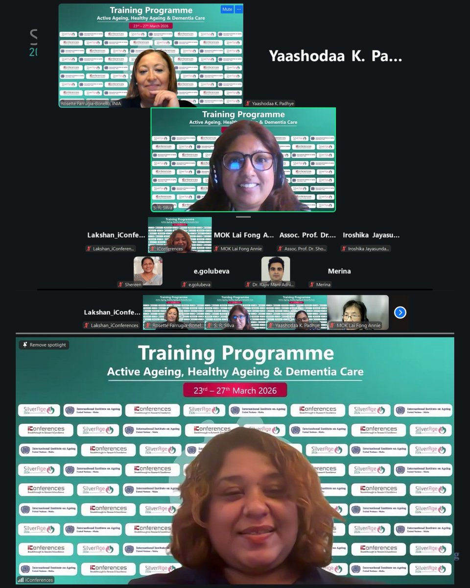 conferences_i's tweet image. Day 5 marked the successful conclusion of the 5-day training programme 🎉

Sessions by:
👩‍🏫 Prof. Mala Kapur Shankardass
👩‍🏫 Dr. Rosette Farrugia-Bonello

Thank you to all speakers &amp;amp; participants for making this programme a success!

#SilverAge2026 #ActiveAgeing #DementiaCare