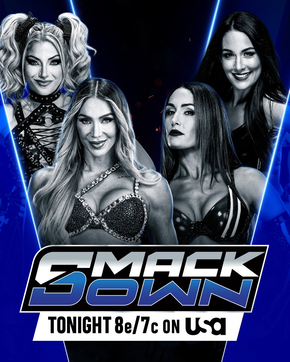 WWE's tweet image. Get ready for this one. 

@AlexaBliss_WWE and @MsCharlotteWWE will take on The Bella Twins in tag team action TONIGHT on #SmackDown!

📍: Pittsburgh
🎟️: bit.ly/4bYHq5A
📺: 8 ET/7 CT on @USANetwork