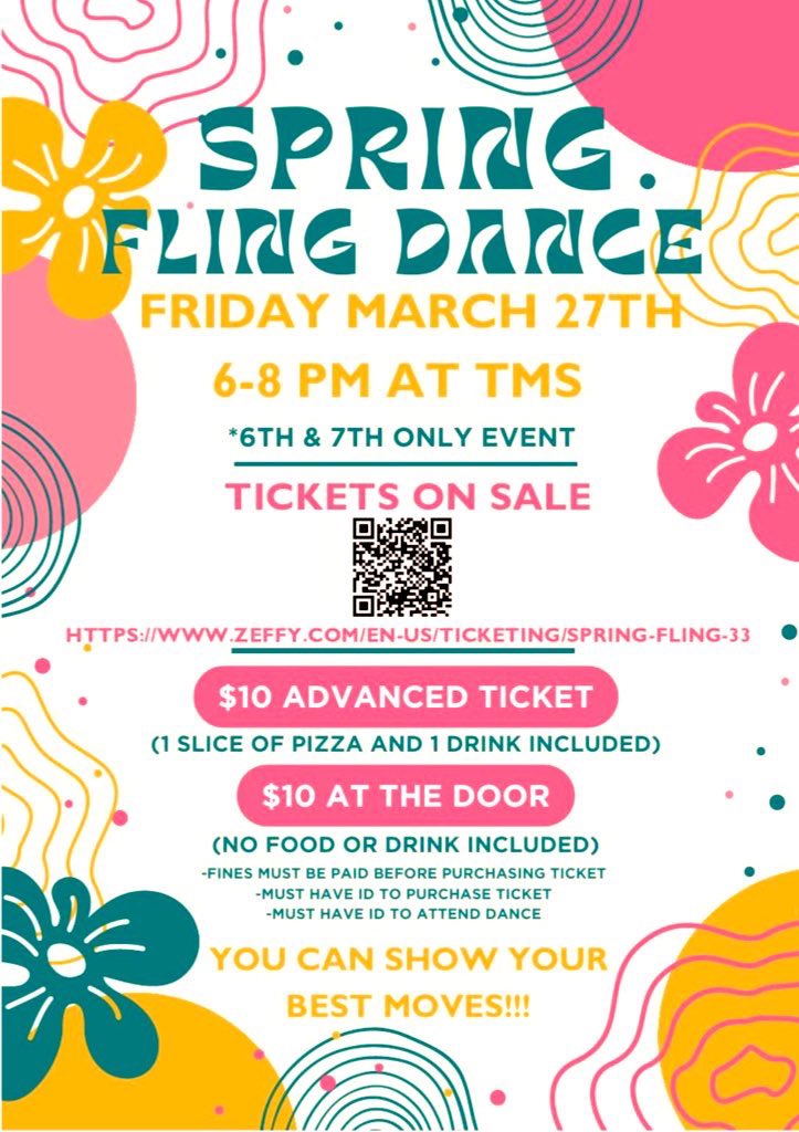 TimberwoodPTO's tweet photo. Attention all 6th &amp; 7th graders: Don’t forget to preorder your tickets for the Spring Fling Dance tonight! 🌺 @HumbleISD_TMS 

https://t.co/62P7hIkPd4 https://t.co/jRk997jtX8