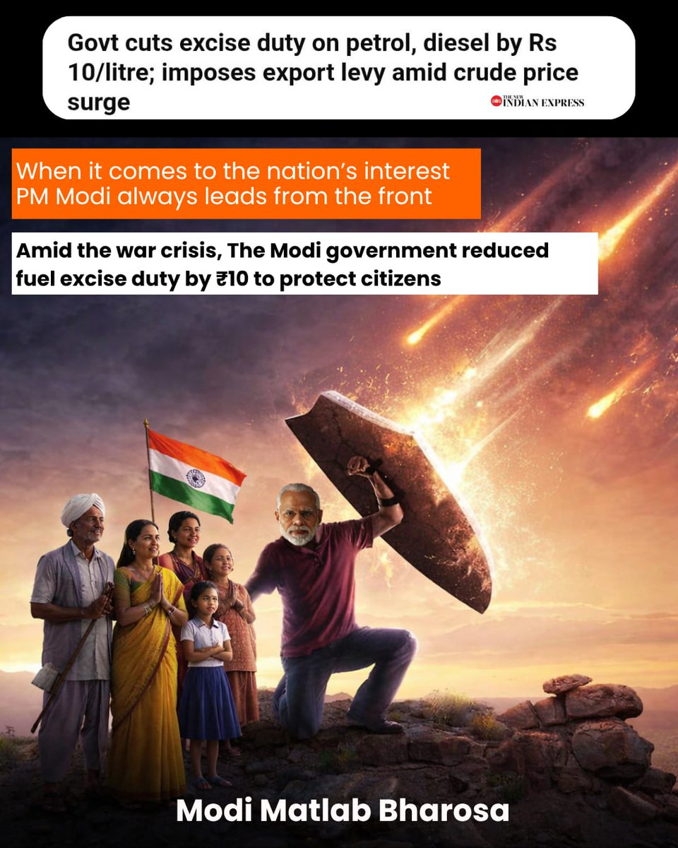 vedic_sanatanii's tweet image. Modi Matlab Bharosa is not just a slogan it is a reality felt by every citizen today. By cutting fuel taxes by 10 rupees per litre the Prime Minister has once again proven that the nation's interest always comes first. This is how you lead a country. #ModiHaiTohStabilityHai