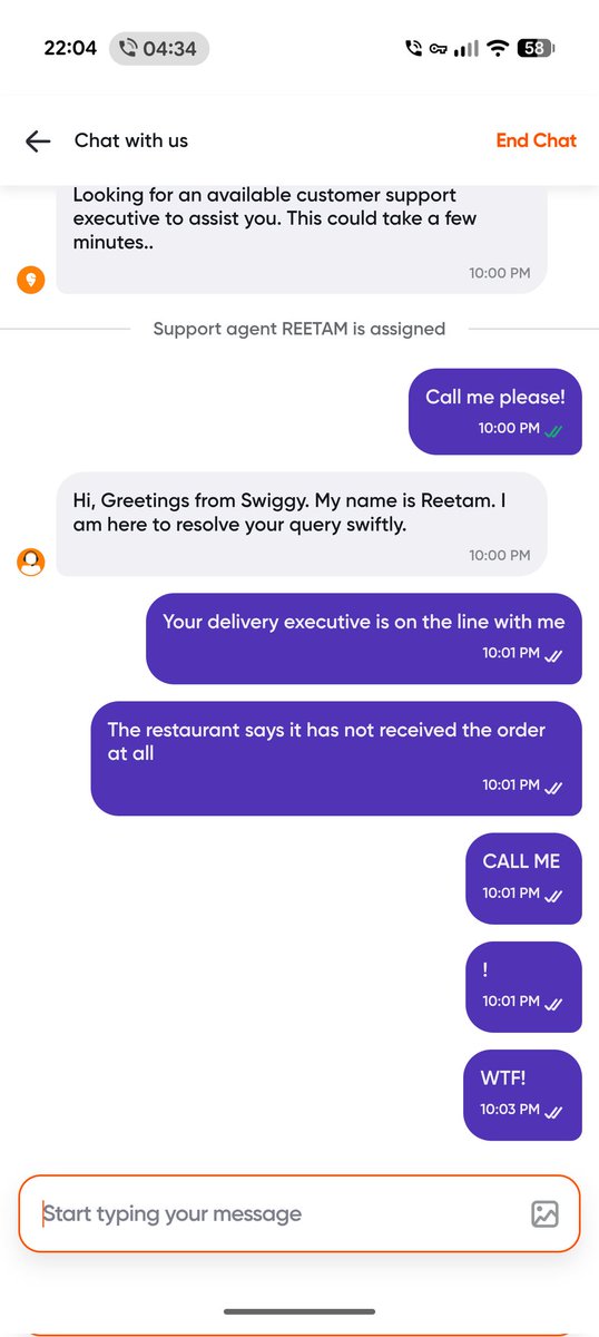 pradriyan's tweet photo. @SwiggyCares someone call me or give me a number to call! https://t.co/5LuZYpyBhe