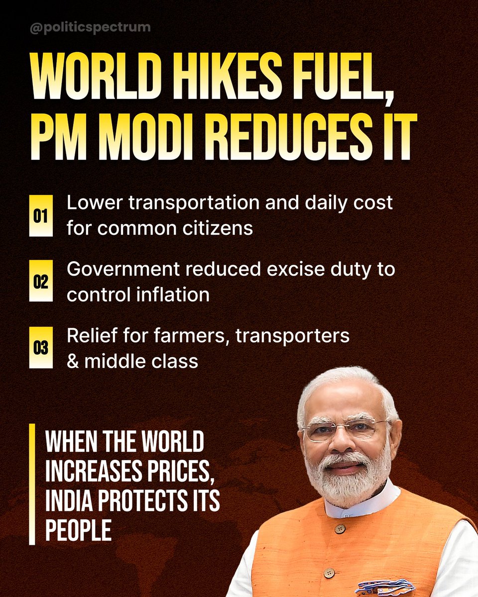 ohhgosshh's tweet image. PM Modi focus on ease of living is visible in the recent cut in fuel prices. This move provides direct relief to the middle class and ensures that essential goods remain affordable by keeping transportation costs low across the country.
#ModiHaiTohStabilityHai