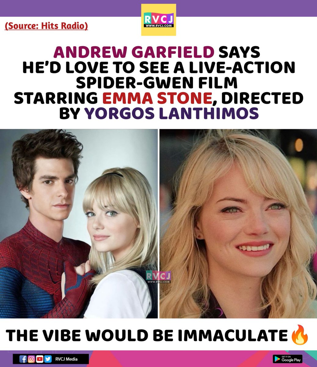 rvcjmovies's tweet image. Andrew Garfield pitches a Spider-Gwen film starring Emma Stone and directed by Yorgos Lanthimos

#andrewgarfield #spiderman #emmawatson #marvels #yorgoslanthimos