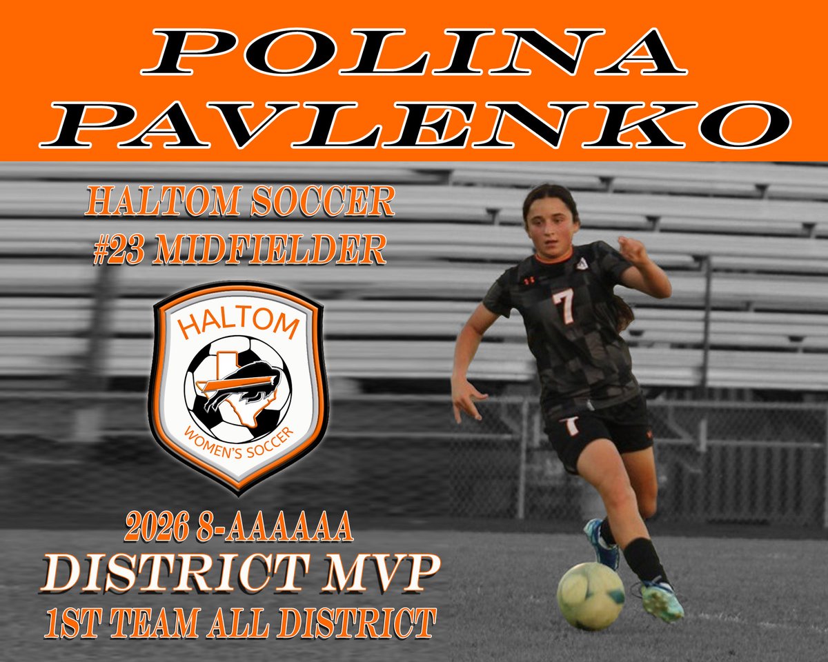 Coach_JWTucker's tweet photo. Congratulations to Polina Pavlenko!
MVP, MVP, MVP! 
She was named District MVP &amp; 1st Team All District in 8-6A for 2026. #HaltomFamily @LadyBuff_Soccer https://t.co/AP6Oqhia0e