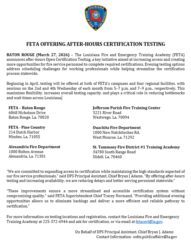 Louisiana Office of State Fire Marshal tweet media