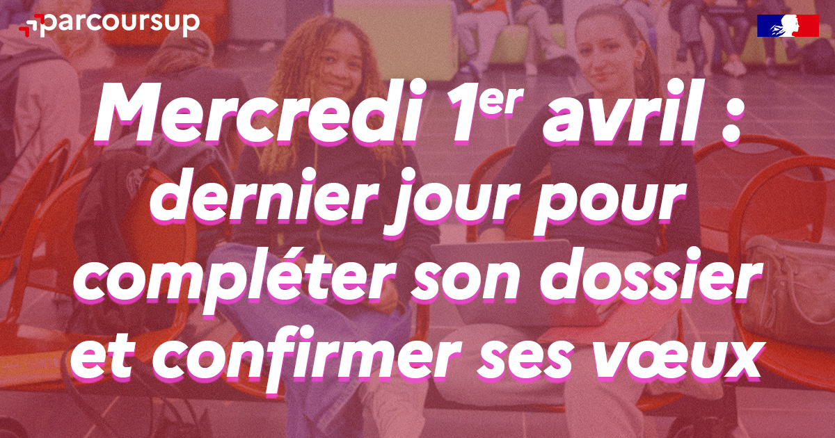 parcoursup_info's tweet photo. ✅ Profitez de ce week-end pour compléter votre dossier et confirmer vos vœux sur Parcoursup !

🗓️ Vous avez jusqu'au mercredi 1er avril 2026 (23h59 heure de Paris) pour le faire.

👉 Des questions ? Toutes les réponses dans notre FAQ : https://t.co/afrxovL7qu https://t.co/zg9Df4Ht1S