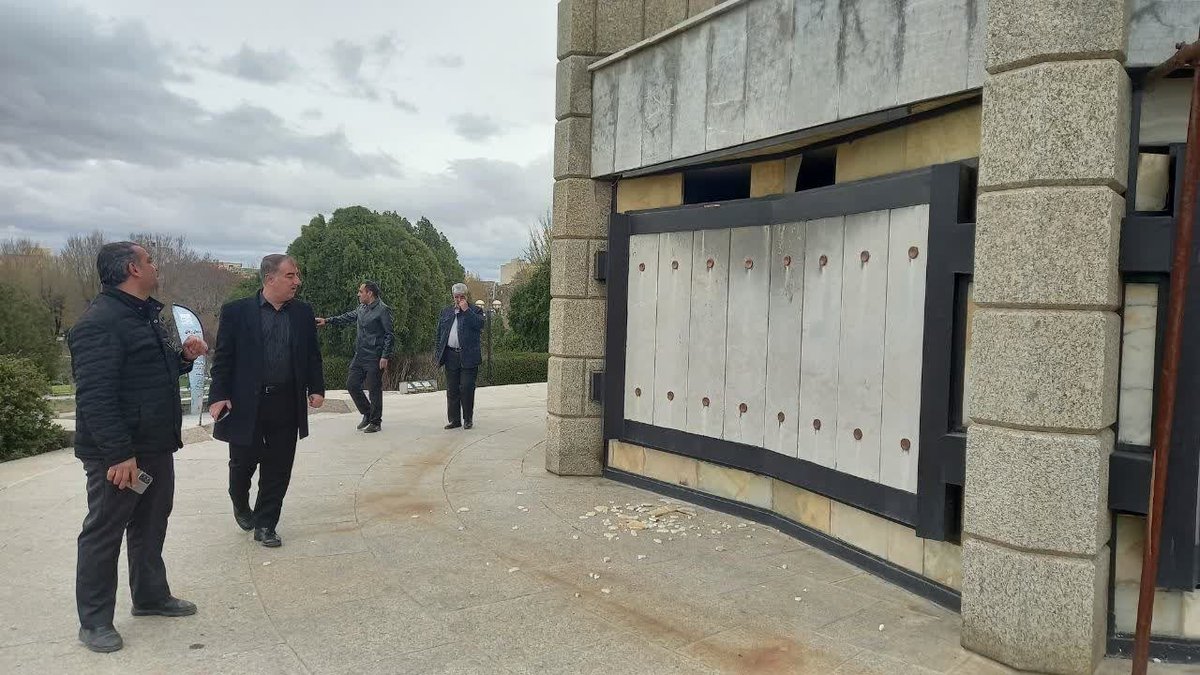 Iran_GOV's tweet photo. U.S. and Israeli attacks on #Hamadan caused blast damage to the Baba Taher mausoleum. Earlier, Iran’s Ministry of Cultural Heritage reported 114 historical sites had been damaged in these attacks. #Iran https://t.co/gZNEzBEBf2