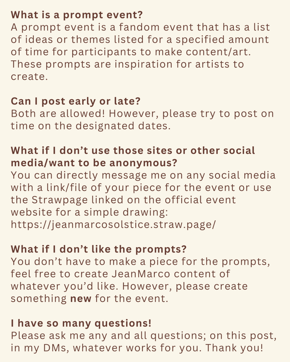 JMSo1stice's tweet photo. Answered some common questions about the event. Feel free to share/repost!
#JeanMarco #MarcoJean #ジャンマル #マルジャン #SNK #AOT #MarcoBodt #JeanKirstein https://t.co/85iyVJhCwy