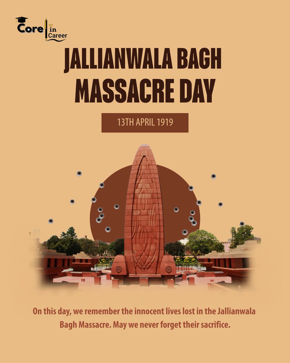 coreincareer's tweet photo. 13 April 1919,
A day we must never forget.
Remembering the lives lost at Jallianwala Bagh.

#JallianwalaBagh #HistoryMatters #NeverForget https://t.co/DQ0jgvJ9vX