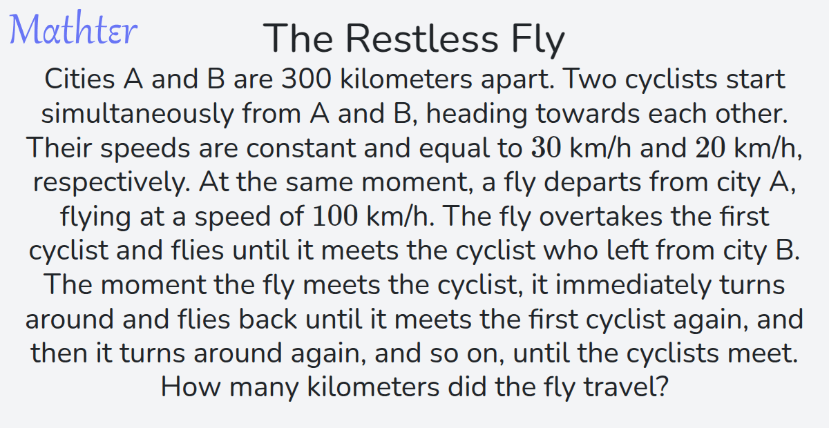 MathterRiddler's tweet photo. Puzzle from the Mathter website - The Restless Fly: https://t.co/u3RxNvWWwo 
#Puzzle #Arithmetic #Equations #ReasoningLogic #MotionProblems https://t.co/utqmzF3Ezi