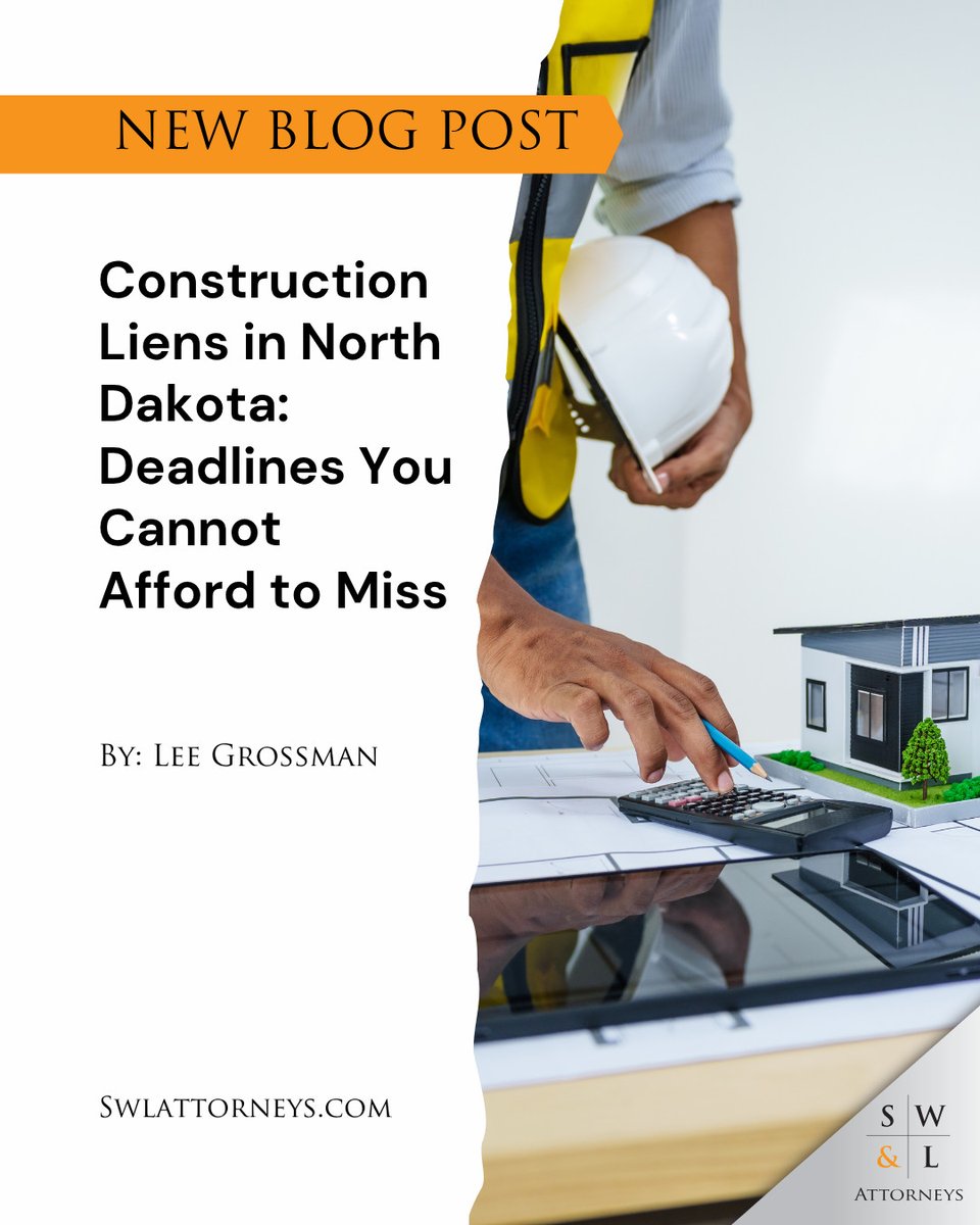 swlattorneys's tweet photo. Construction lien deadlines in North Dakota are strict and time-sensitive.

Learn what you need to know: https://t.co/N4zQfrG48y https://t.co/rJsevt37M2