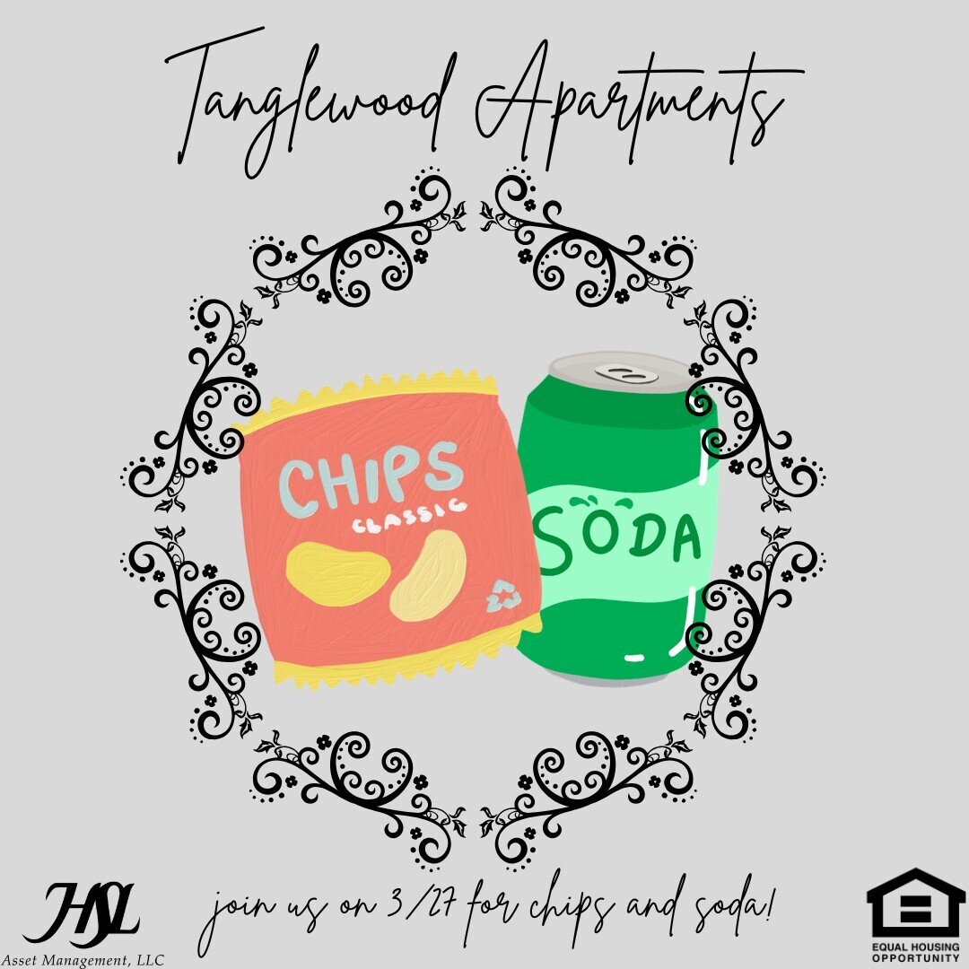 HSLTanglewood's tweet photo. Residents, join us March 27 | 3–6 PM! 🎉
Swing by for chips, soda &amp; good vibes 🥤🍟
We’d love to see you there!

[Equal Housing Opportunity]
HSL Asset Management, LLC. https://t.co/79ydPRpay6