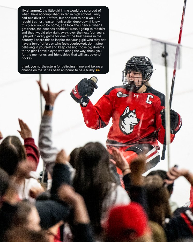 GoNUwhockey's tweet photo. Being the captain at Northeastern is a special honor, and Lily Shannon has been one of our absolute finest.  

Shan– you've led with integrity, inspired everyone around you and done it all with a smile on your face. Thank you for being a Husky. https://t.co/gpNXxI1E4e