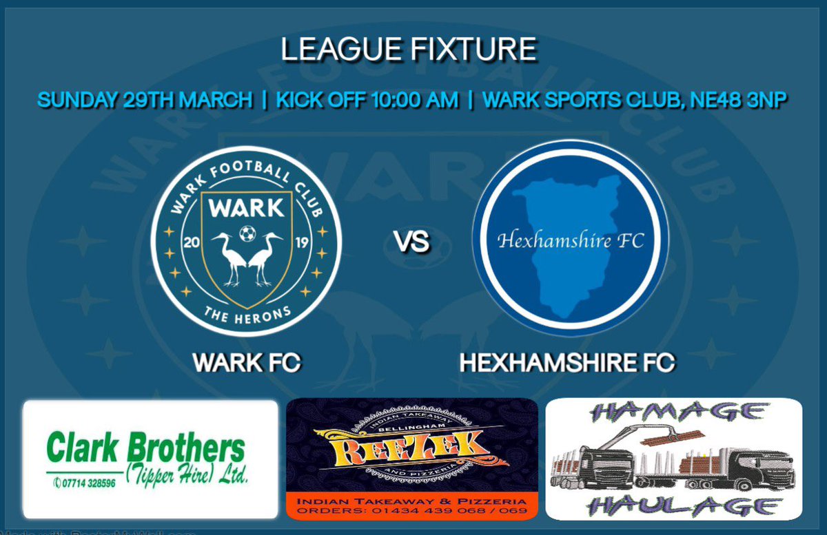 WarkFC's tweet photo. Home to Hexhamshire on Sunday, 10.30 kick off! https://t.co/gjRZxhyg1S