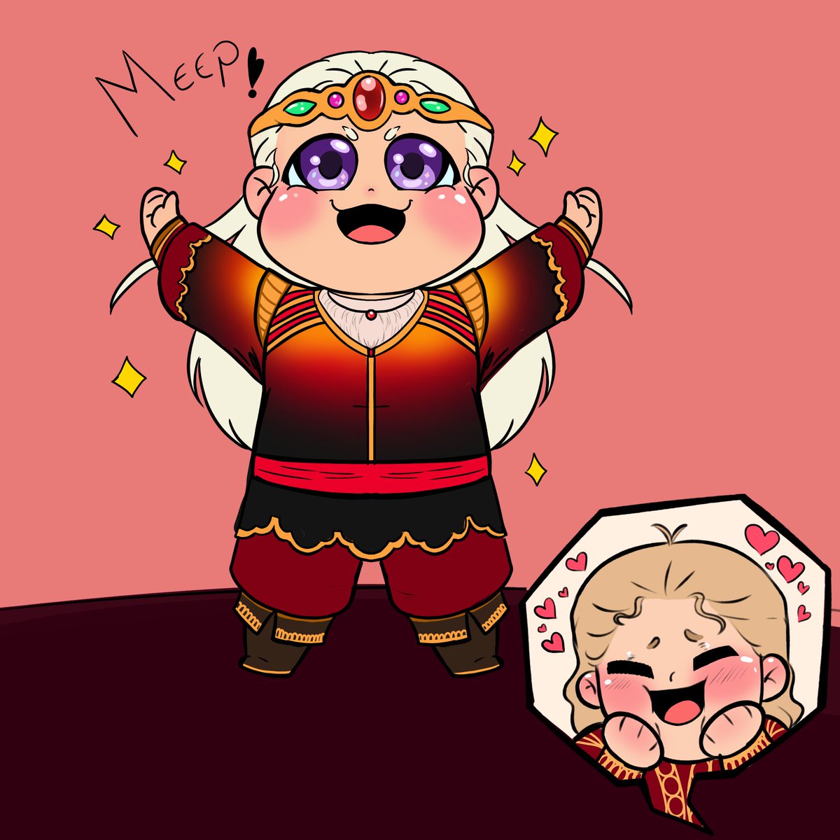 PumpkinThreat28's tweet photo. Viserys ordered new clothes for Mini Daemon. And Mini Daemon is super happy modeling his brand new clothes for big Viserys.

The king is very pleased with the outcome of his request 🩷✨

#Visaemon #Visemon #ViserysxDaemon https://t.co/HRu3SAl3Xq