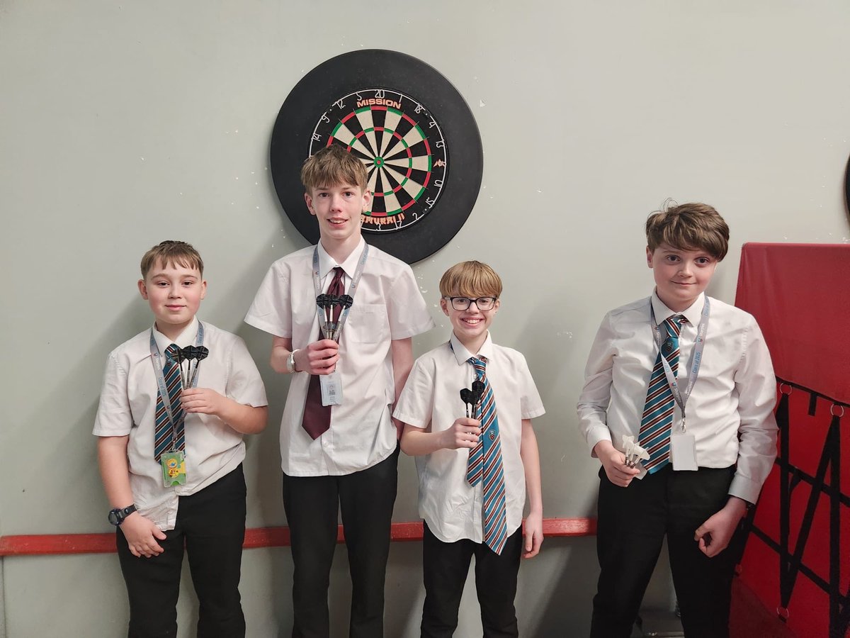 SharplesPE's tweet photo. Sharples first ever darts tournament this wk &amp; we started with a win 🏆 well done to the Sharples arrows team 🎯 https://t.co/TkdrSM3wA0