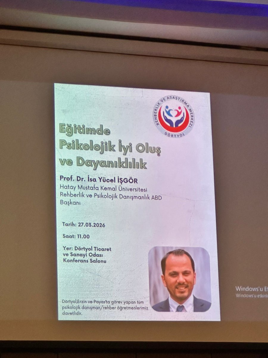 DortyolRam's tweet photo. Hatay Mustafa Kemal Üniversitesi Rehberlik ve Psikolojik Danışma ABD Başkanı Prof.Dr.İsa Yücel İŞGÖR tarafından psikolojik danışmanlarımıza "Eğitimde Psikolojik İyi Oluş ve Dayanıklılık" konulu konferans verilmiştir. Hocamıza ve meslektaşlarımıza katılımları için teşekkür ederiz. https://t.co/EsDPd0Bui3
