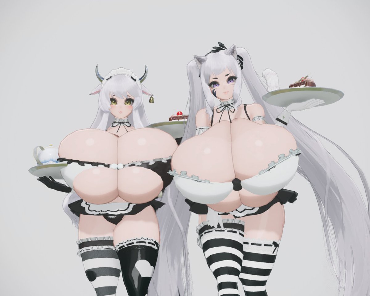 Heyoo sorry for not posting in awhile, here's cow mona and cat mona in maid outfit :3
