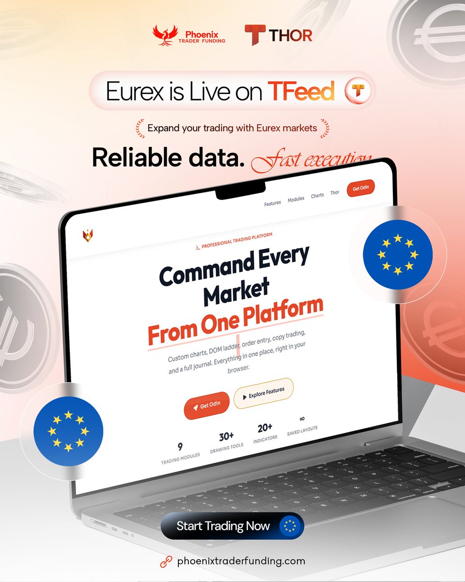 thortradecopier's tweet photo. 🚀 Eurex is LIVE on Odin! @phoenixfunding
Trade smarter with powerful data, fast execution, and now even more symbols, including MCL, MSI &amp; Micro Silver.
Copy with Thor. Dominate the markets. 💥 https://t.co/cwiLWNSdBE