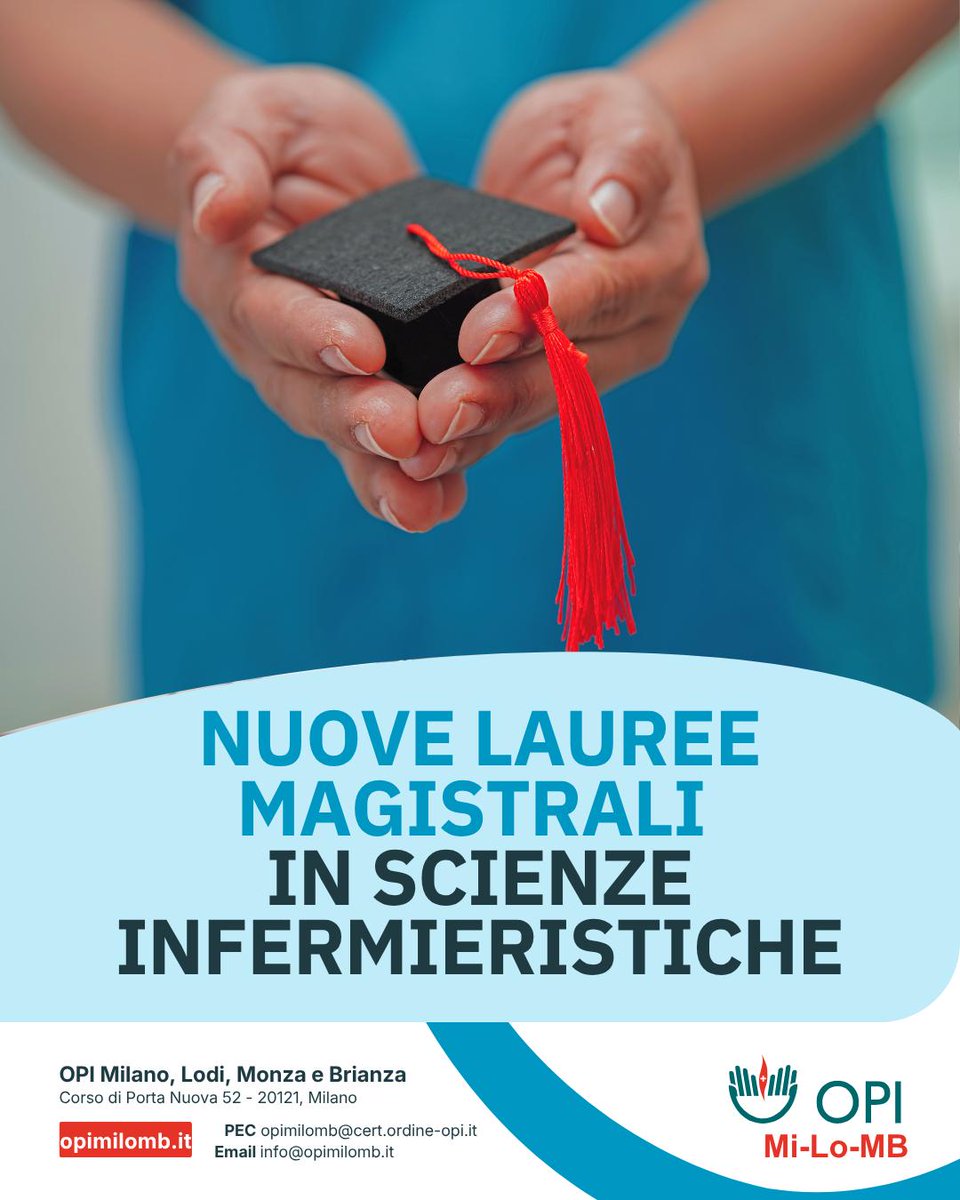 Opi_MiLoMb's tweet photo. 🎓 Tre nuovi percorsi di laurea magistrale in Scienze infermieristiche:
🔹 Cure primarie e Infermieristica di famiglia e comunità
🔹 Cure neonatali e pediatriche
🔹 Cure intensive e nell’Emergenza
👉 Per approfondire, visita il nostro sito:
https://t.co/AfVjBYRUUS
.
#OpiMiLoMb https://t.co/elbMzkXddr
