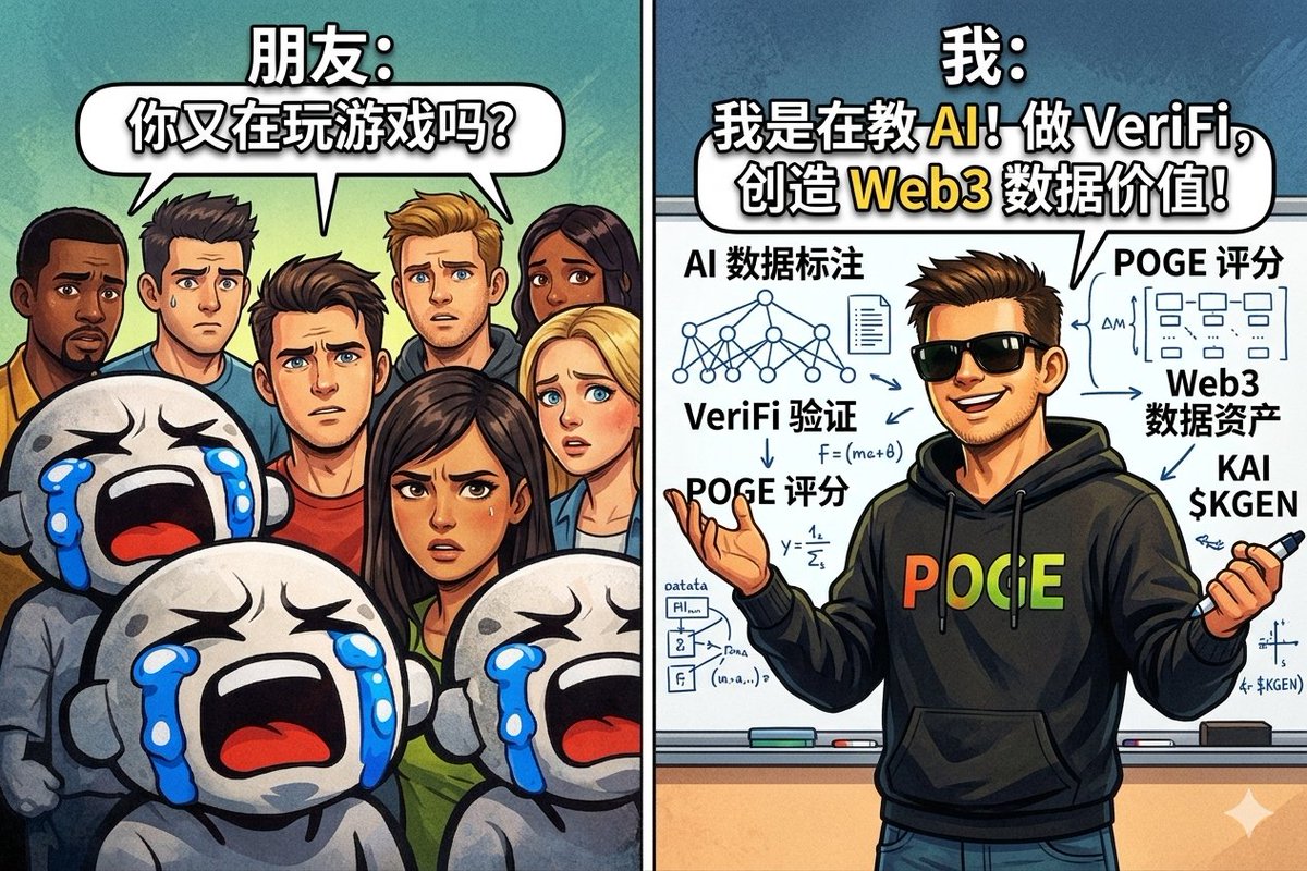 别只看我每天盯着屏幕，我是在给未来的 AI 导师“标”数据呢！通过 KGeN 的 VeriFi，把游戏时间和算力变成 Web3 里的真实资产。🧠🦾🟩 #KGeN #MEME #VeriFi #POGE #KAI $KGEN <a href="/KGeN_IO/">KGeN 🟩</a> <a href="/KGeN_CN/">KGeN China</a>