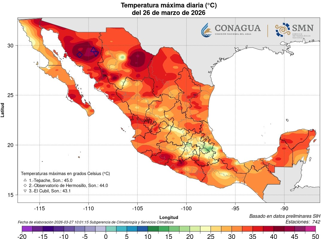 45C AGAIN IN MEXICO: That's 113F folk.
Nearly 2 weeks constantly above records, often above those of April and sometimes above those of May.
Every single day.
And tonight record of March warmest night were smashed again:

Min 21.8C Culiacan and 21.1C Choix  In Sinaloa.