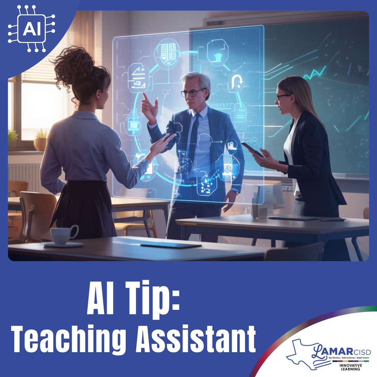 LCISD_Digital's tweet photo. AI works best when it supports your expertise - not replaces it. Use it to generate Bloom's/DOK questions, create examples and explanations. Then refine with your professional judgment. #WeAreLamarCISD https://t.co/mCT6QSH9vJ