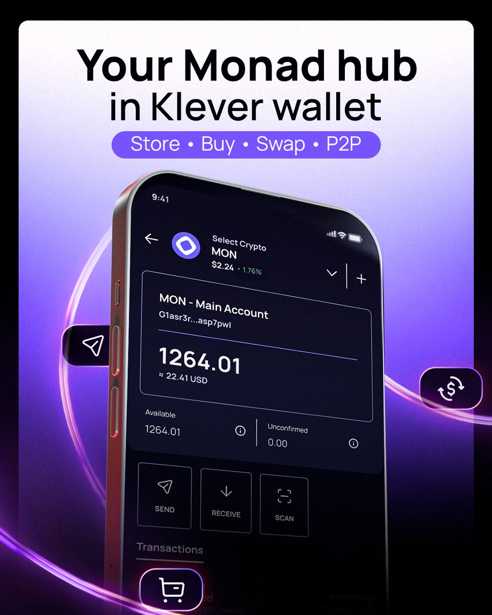 Full <a href="/monad/">Monad</a> integration in Klever Wallet.
Use, transact, explore. Always with security and self-custody. 💜