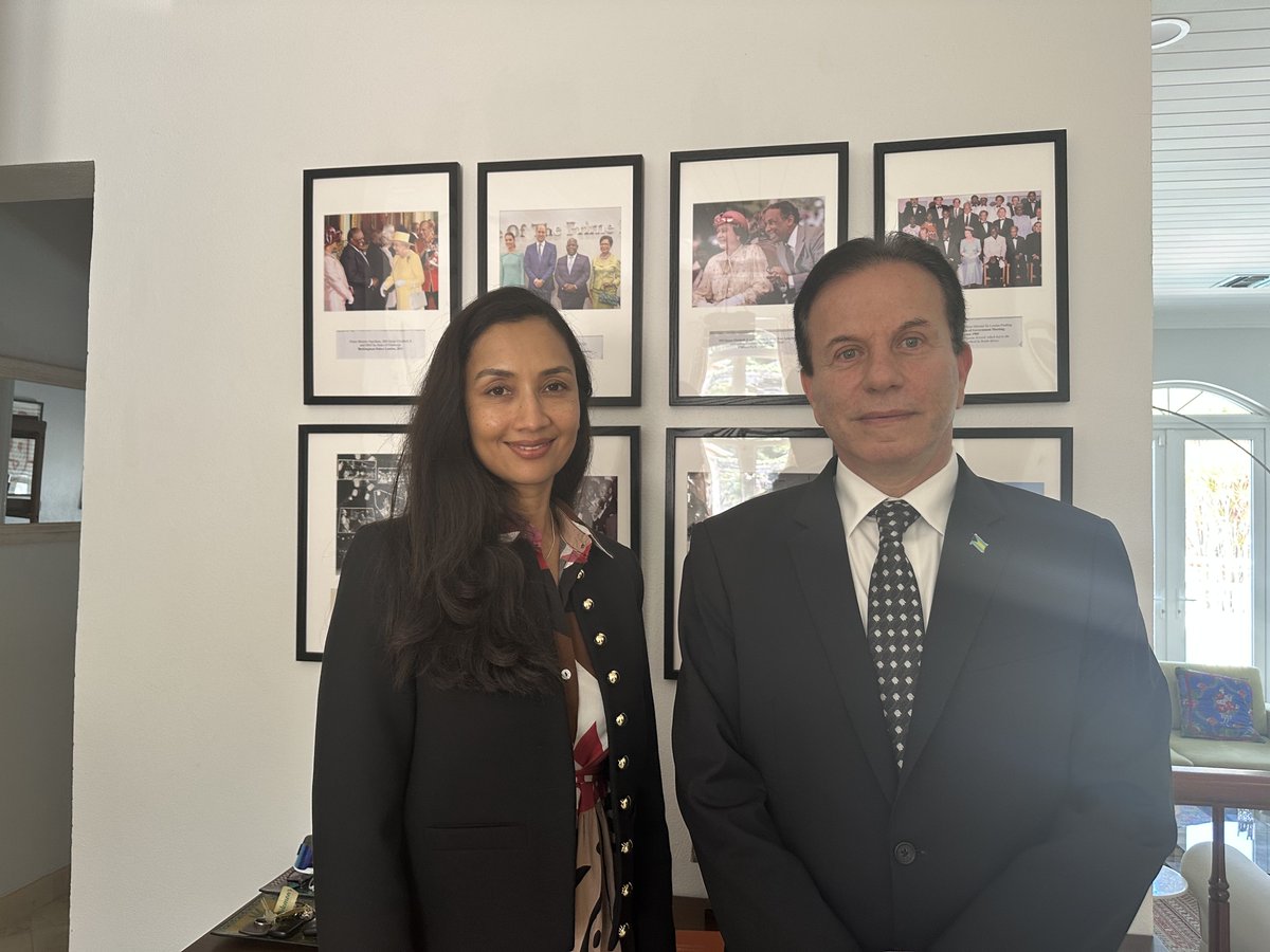 H.E. Joudi, Amb. of The Bahamas 🇧🇸to the UAE🇦🇪, Qatar 🇶🇦,and the Kingdom of Saudi Arabia🇸🇦, paid a courtesy call on British 🇬🇧High Commissioner Rossetti. Discussions covered a range of topics including developments in the Middle East and the economic impact of ongoing conflicts.